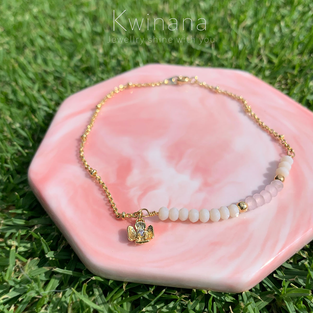 優雅鋯石吊飾配14K包金手鏈